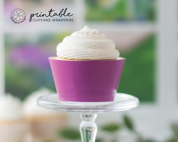 Magenta Cupcake Wrapper - PRINTABLE digital download PDF. Bold violet solid-colored sleeve for baked cupcakes. More colors available.