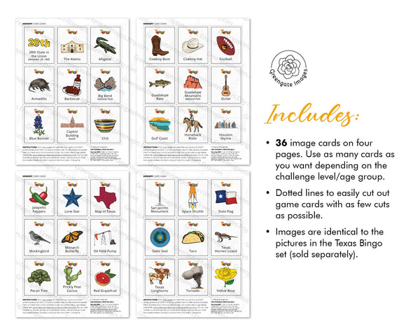 Texas Memory Game - Printable Digital Download by Greengate Images