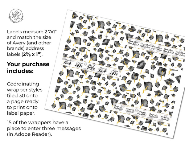 Black Cap Graduation Nugget Wrappers - Printable Digital Download by Greengate Images