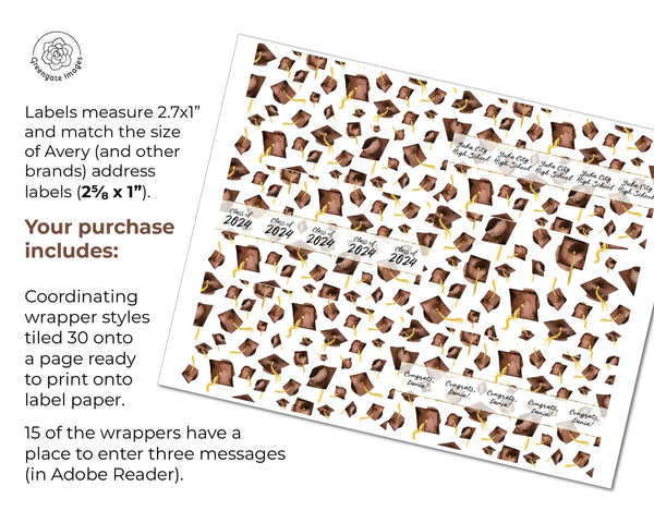 Brown Cap Graduation Nugget Wrappers - Printable Digital Download by Greengate Images