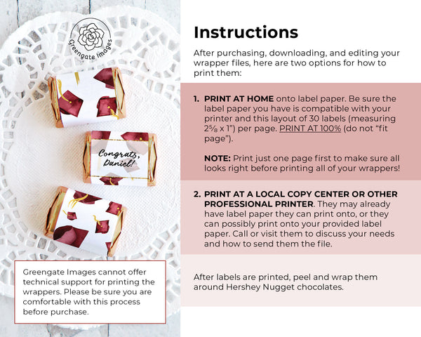 Burgundy Graduation Nugget Wrappers - Printable Digital Download by Greengate Images