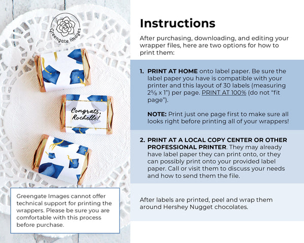 Royal Blue Graduation Nugget Wrapper - Printable Digital Download by Greengate Images