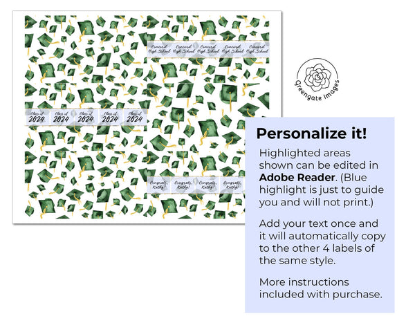 Green Cap Graduation Nugget Wrappers - Printable Digital Download by Greengate Images
