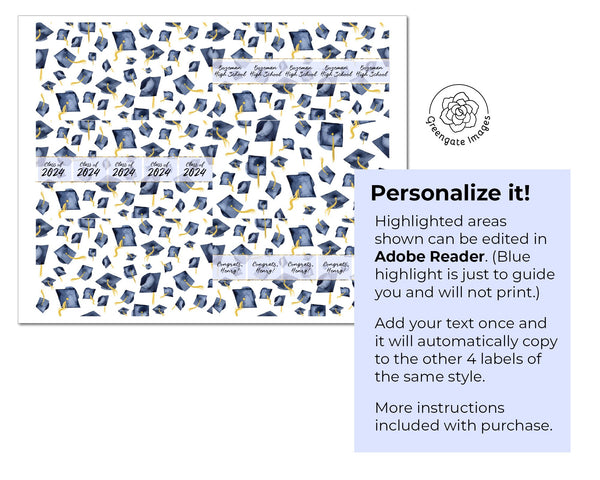 Navy Blue Graduation Nugget Wrappers - Printable Digital Download by Greengate Images