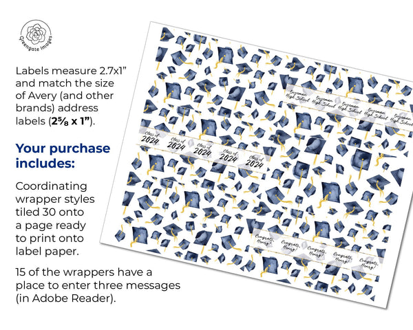 Navy Blue Graduation Nugget Wrappers - Printable Digital Download by Greengate Images