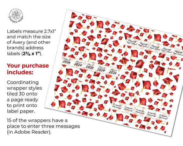 Red Cap Graduation Nugget Wrappers - Printable Digital Download by Greengate Images