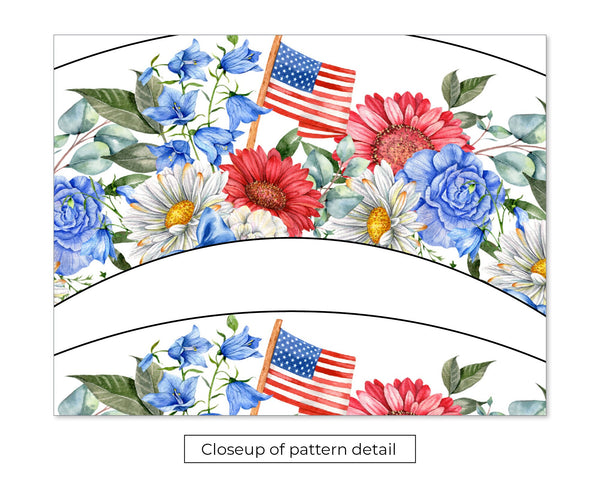 Patriotic Cupcake Wrapper - Bold Flowers and American Flag - Printable Digital Download by Greengate Images