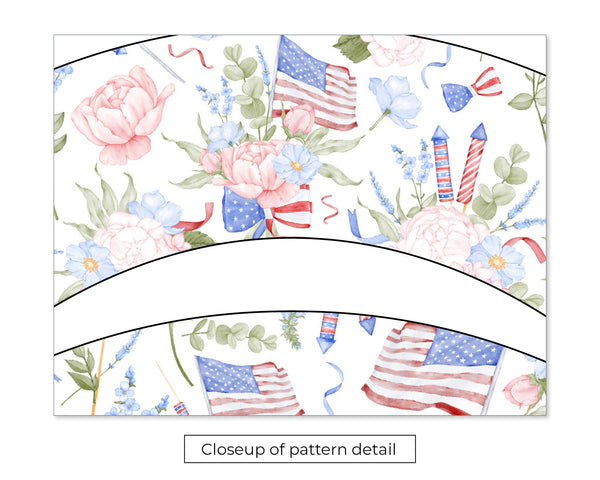 Pastel Patriotic Cupcake Wrappers - Flowers and American Flags - Printable Digital Download by Greengate Images