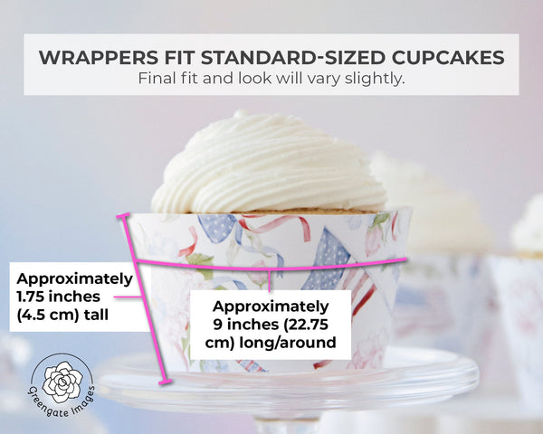 Pastel Patriotic Cupcake Wrappers - Flowers and American Flags - Printable Digital Download by Greengate Images