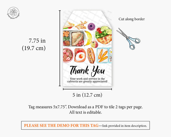 Cafeteria Staff Thank You Gift Tag - Jumbo PRINTABLE editable corjl, xl tag, giant for large gifts, really big personalized hang tag. Lunch.