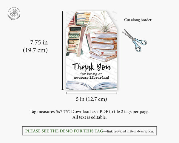 Library Staff Thank You Gift Tag - Jumbo Size - Printable Digital Download by Greengate Images