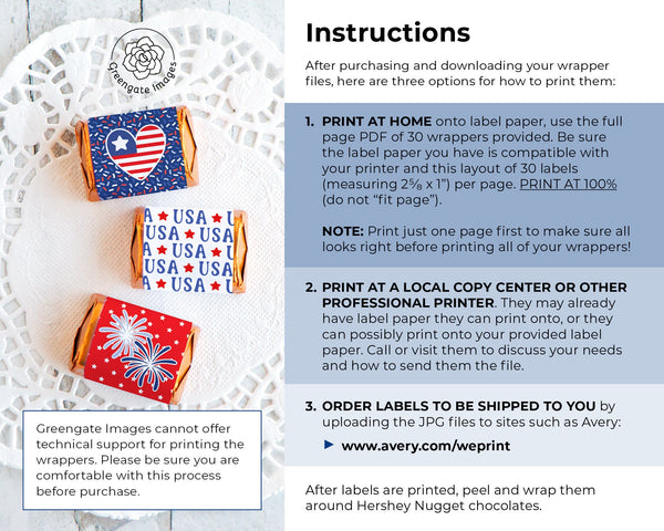 Patriotic Nugget Wrappers - Printable Digital Download by Greengate Images