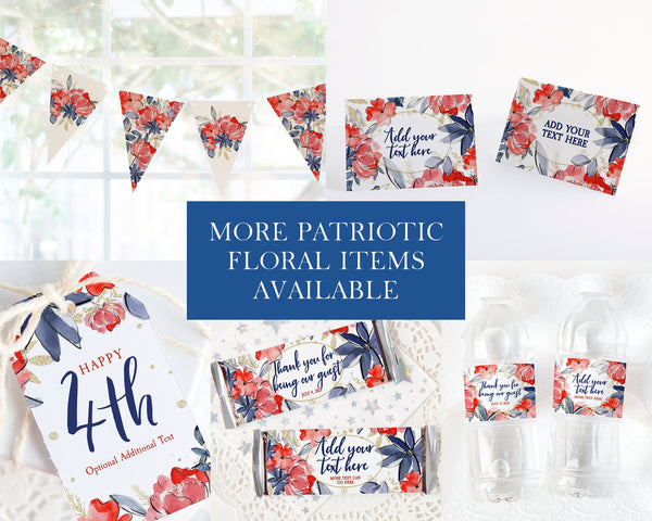 Patriotic Floral Cupcake Wrappers - Red/White/Blue/Gold - Printable Digital Download by Greengate Images