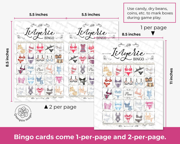 Lingerie Bingo Game - Printable Digital Download by Greengate Images