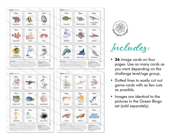 Ocean Memory Game - Printable Digital Download by Greengate Images