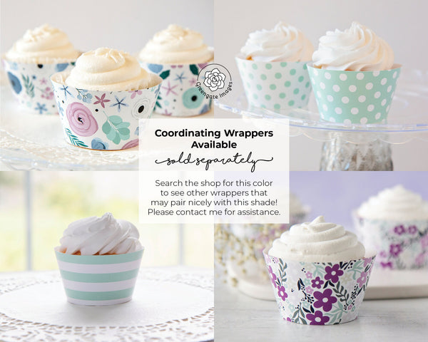 Mint Green Cupcake Wrapper - PRINTABLE digital download PDF. Pale pastel solid-colored sleeve for baked cupcakes. More colors available.