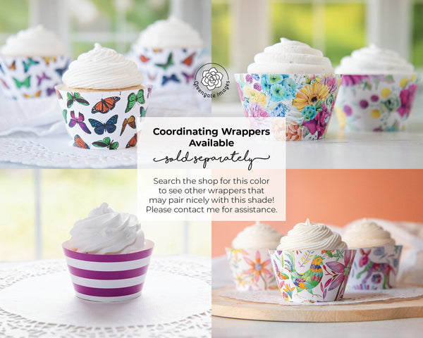 Magenta Cupcake Wrapper - PRINTABLE digital download PDF. Bold violet solid-colored sleeve for baked cupcakes. More colors available.