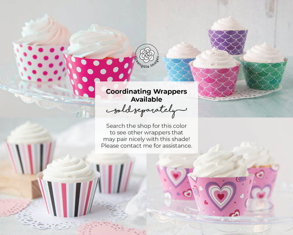 Fuchsia Cupcake Wrapper - PRINTABLE digital download PDF. Hot pink vibrant solid-colored sleeve for baked cupcakes. More colors available.