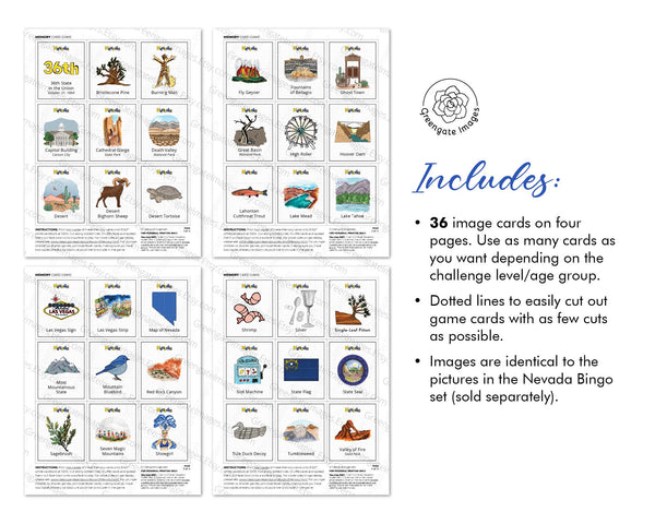 Nevada Memory Game - Printable Digital Download by Greengate Images