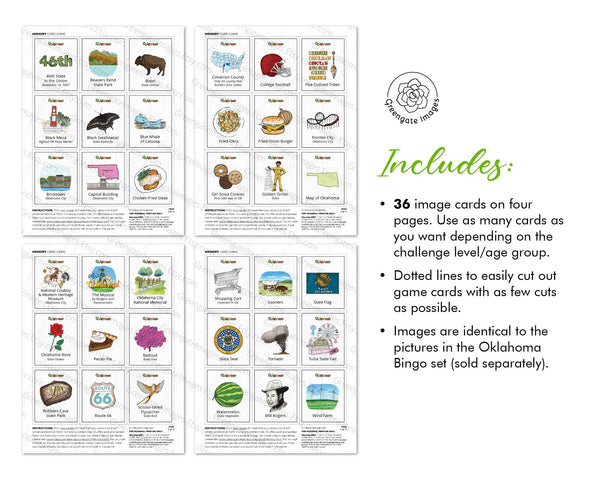 Oklahoma Memory Game - Printable Digital Download by Greengate Images