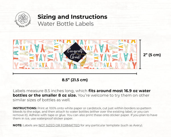 Graduation Water Bottle Labels - Colorful Yay and Stars - Printable Digital Download by Greengate Images