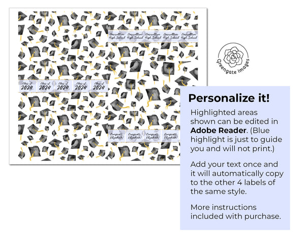 Black Cap Graduation Nugget Wrappers - Printable Digital Download by Greengate Images