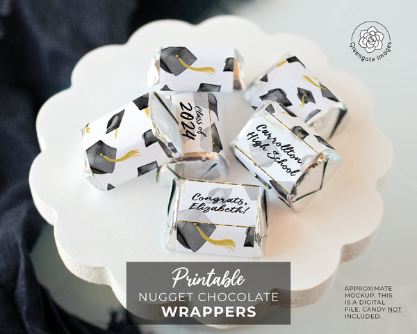 Black Cap Graduation Nugget Wrappers - Printable Digital Download by Greengate Images