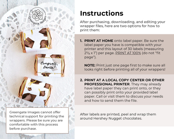 Brown Cap Graduation Nugget Wrappers - Printable Digital Download by Greengate Images