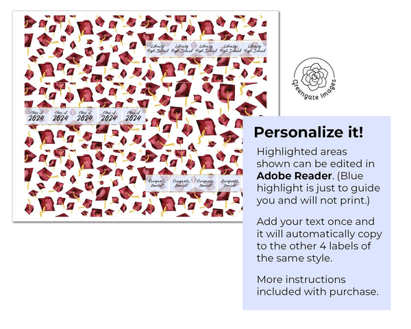 Burgundy Graduation Nugget Wrappers - Printable Digital Download by Greengate Images