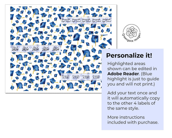 Royal Blue Graduation Nugget Wrapper - Printable Digital Download by Greengate Images