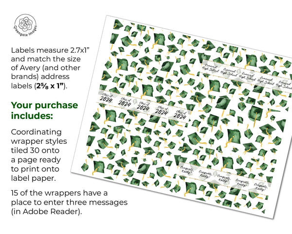 Green Cap Graduation Nugget Wrappers - Printable Digital Download by Greengate Images