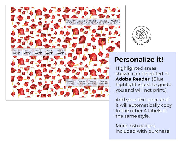 Red Cap Graduation Nugget Wrappers - Printable Digital Download by Greengate Images