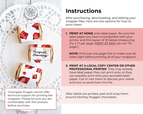 Red Cap Graduation Nugget Wrappers - Printable Digital Download by Greengate Images