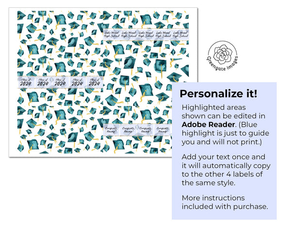 Teal Cap Graduation Nugget Wrappers - Printable Digital Download by Greengate Images