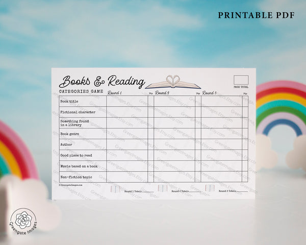 Books & Reading Scattergories - Printable Digital Download by Greengate Images