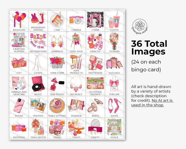 Hot Pink + Orange Bridal Bingo Cards - Printable Digital Download by Greengate Images