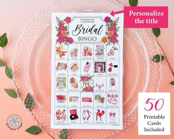 Hot Pink + Orange Bridal Bingo Cards - Printable Digital Download by Greengate Images