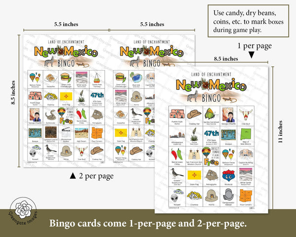 New Mexico Bingo Cards - Printable Digital Download by Greengate Images