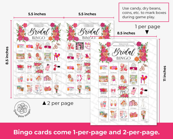 Hot Pink + Orange Bridal Bingo Cards - Printable Digital Download by Greengate Images