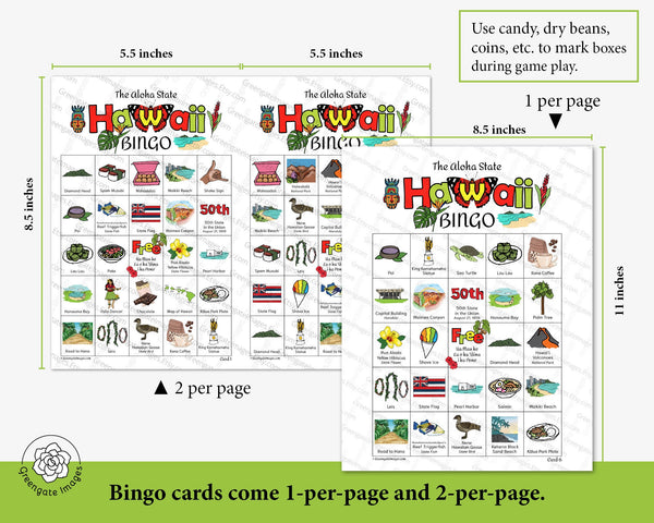 Hawaii Bingo Cards - Printable Digital Download by Greengate Images