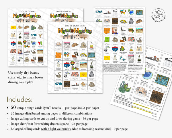 New Mexico Bingo Cards - Printable Digital Download by Greengate Images