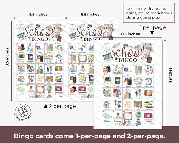 School Bingo (Jr. High & HS) - Printable Digital Download by Greengate Images