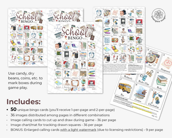 School Bingo (Jr. High & HS) - Printable Digital Download by Greengate Images