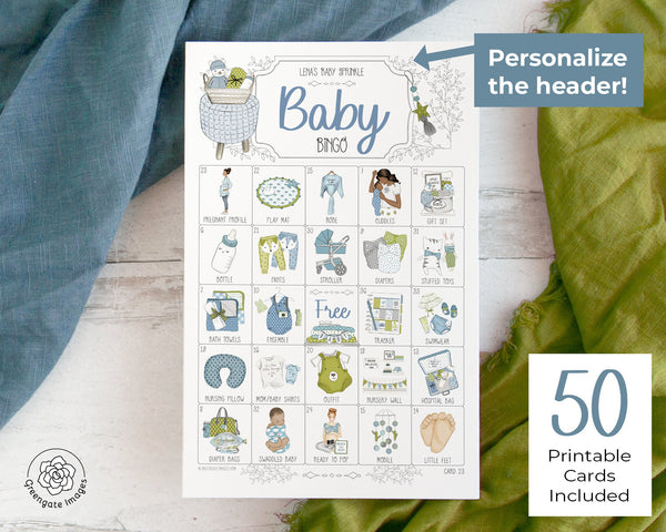 Blue & Lime Baby Bingo - Personalizable - Printable Digital Download by Greengate Images