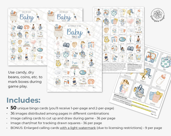 Blue & Orange Baby Bingo - Personalizable - Printable Digital Download by Greengate Images