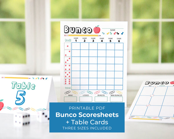 School-Themed Bunco Scorecard Set - Printable Digital Download by Greengate Images