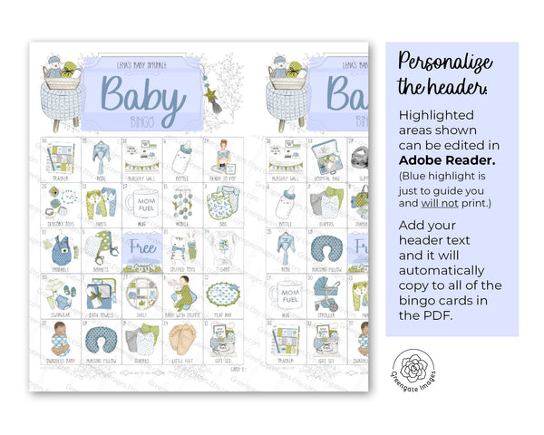 Blue & Lime Baby Bingo - Personalizable - Printable Digital Download by Greengate Images