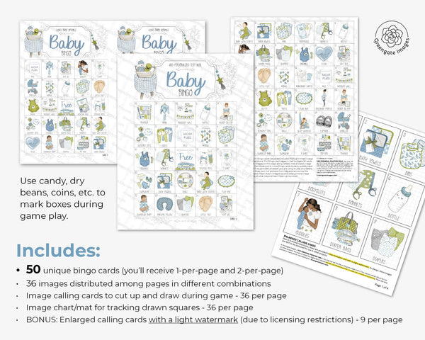 Blue & Lime Baby Bingo - Personalizable - Printable Digital Download by Greengate Images