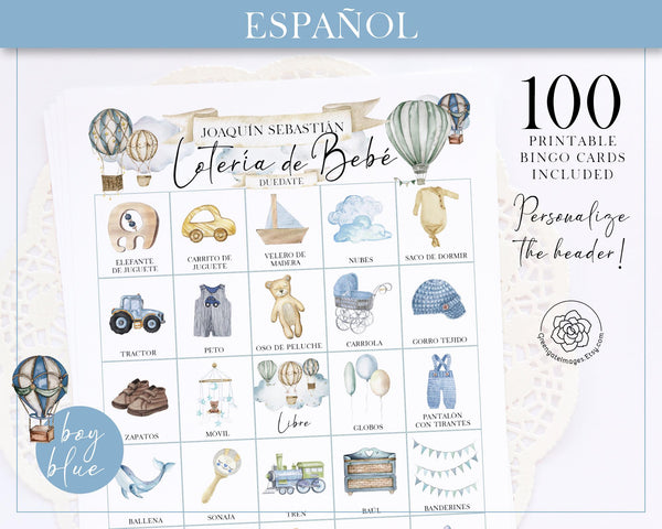 Lotería de Bebé - Blue Hot Air Balloons - Printable Digital Download by Greengate Images