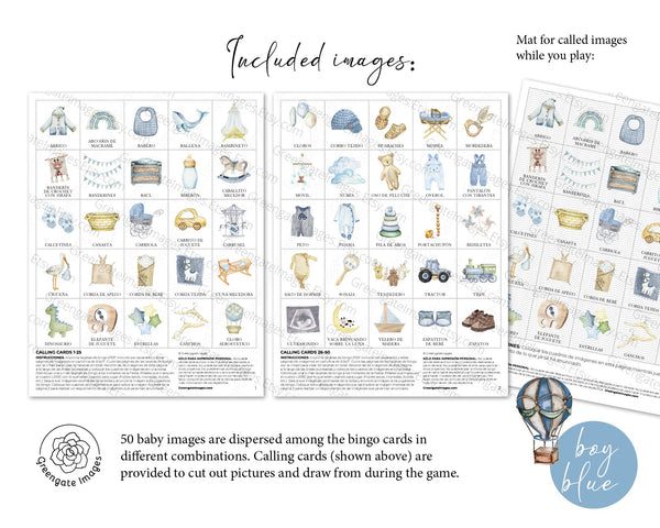 Lotería de Bebé - Blue Hot Air Balloons - Printable Digital Download by Greengate Images
